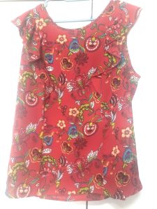 Adult Female Costumes to Hire - Red Floral Top with frill